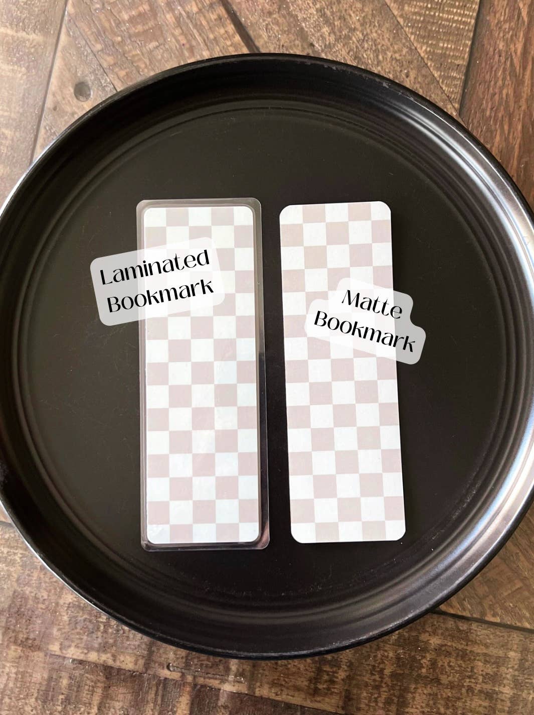 Neutral Checkered Bookmark: Caramel on Beige / Soft Touch Matte