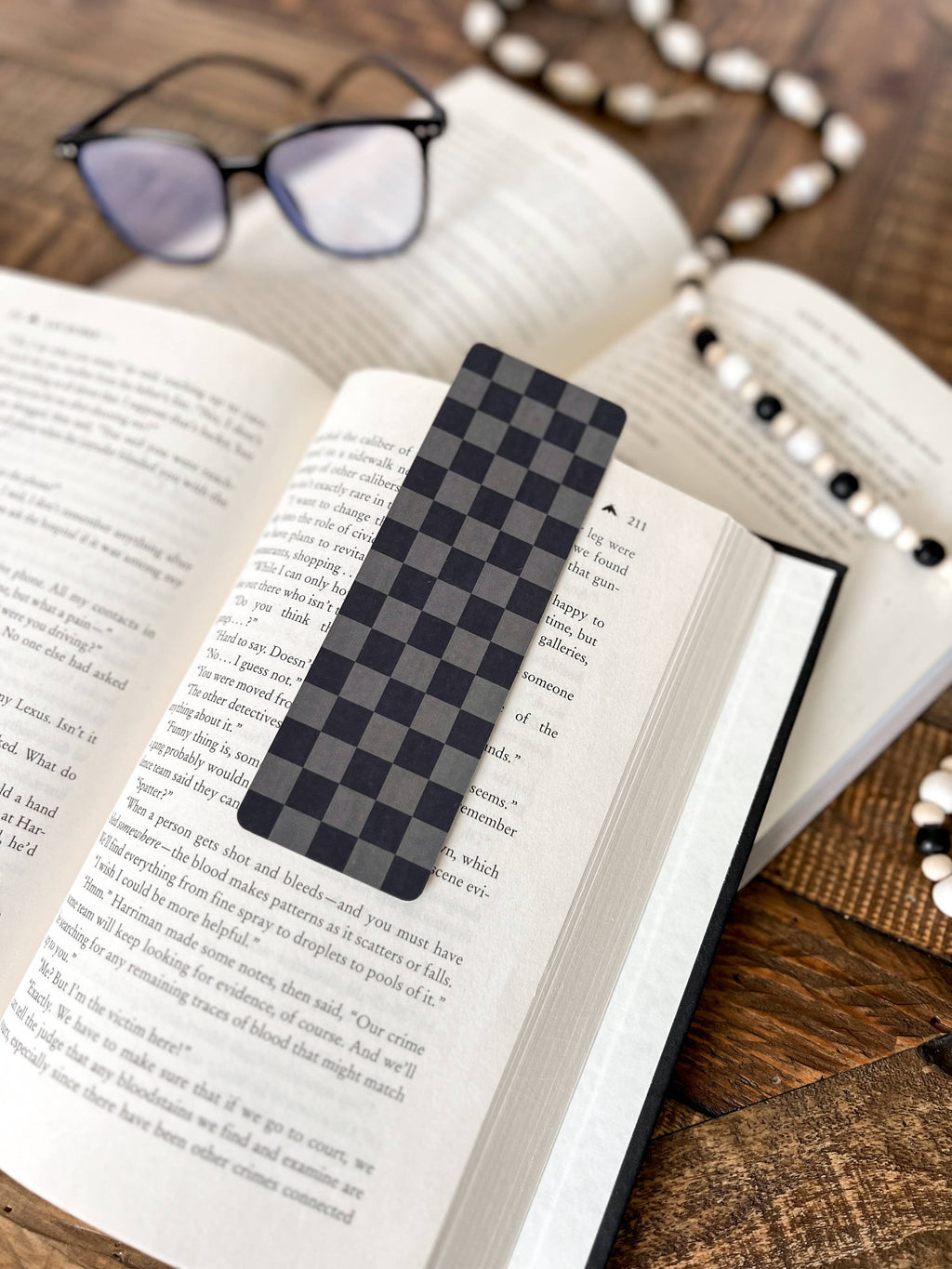 Neutral Checkered Bookmark: Caramel on Beige / Soft Touch Matte