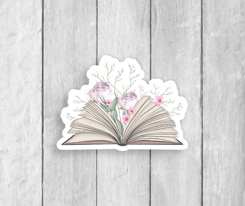 Floral Book Vinyl Sticker 3"