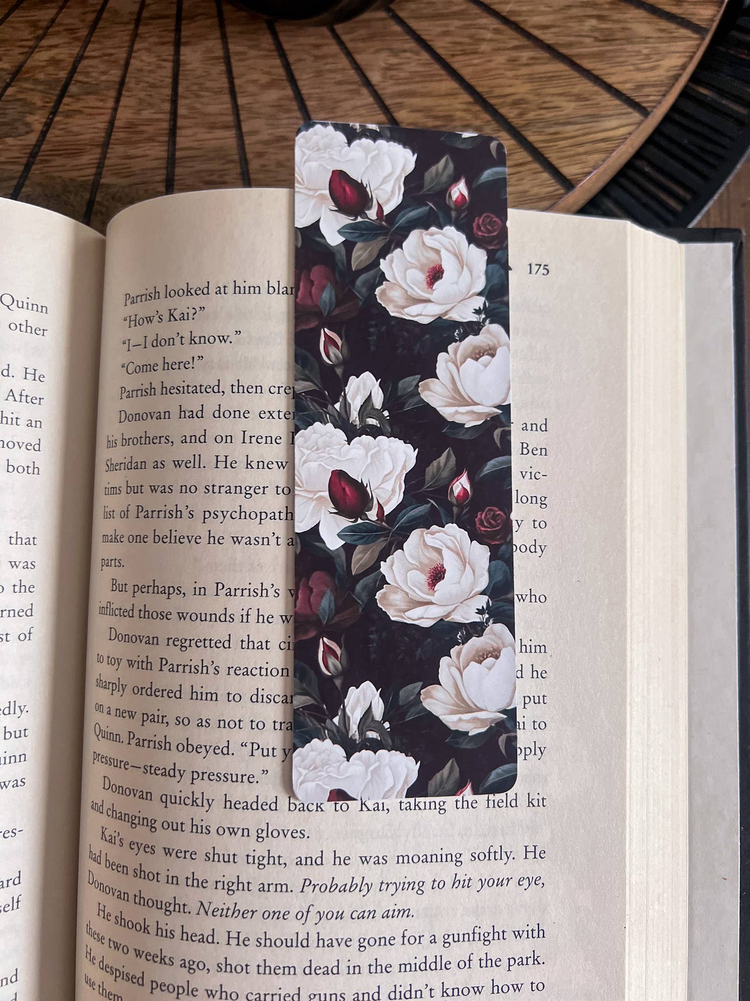 Dark Floral Bookmark Dark Academia: White Floral / Soft Touch Matte