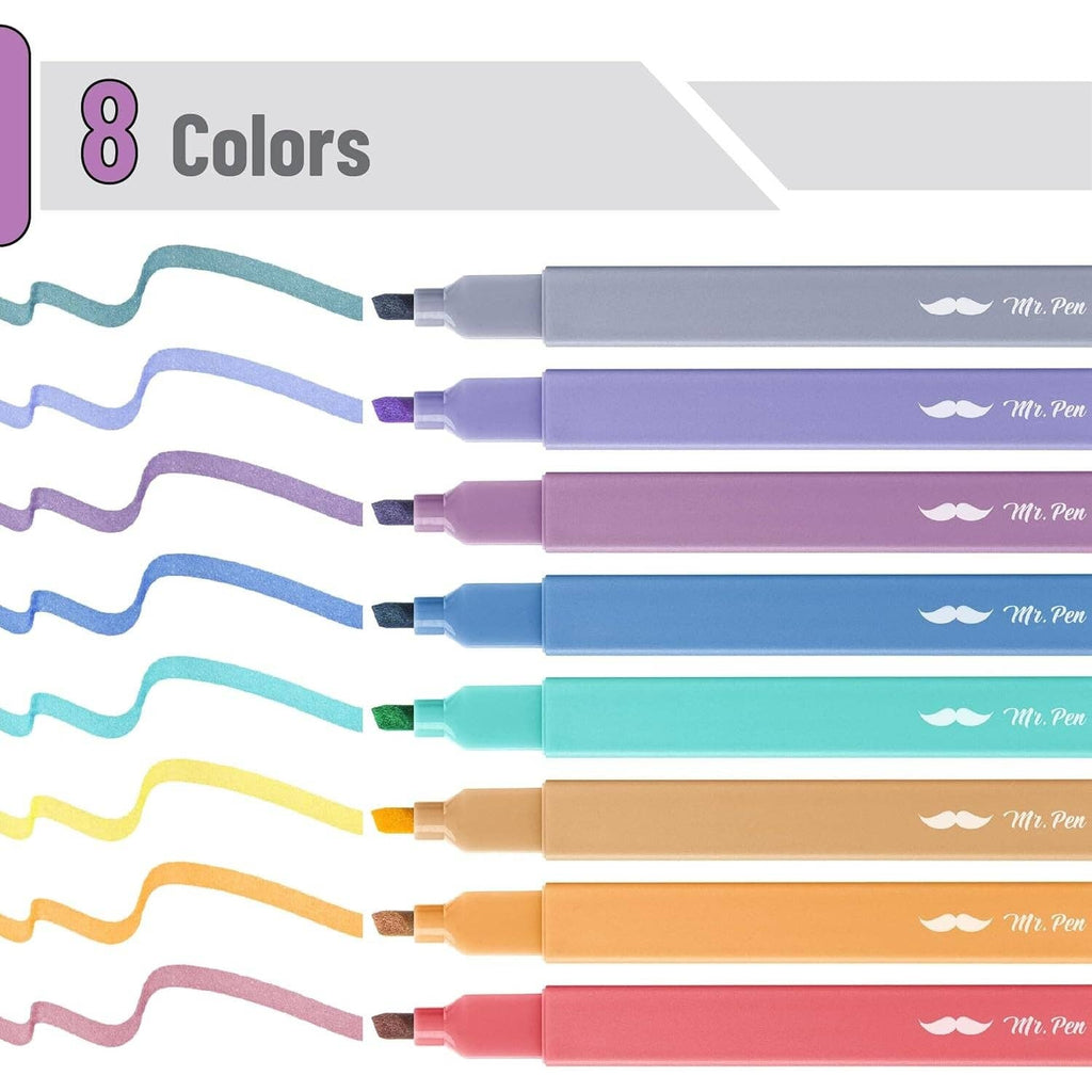 Mr. Pen- Aesthetic Highlighters, 8 Pcs, Chisel Tip, Muted Pastel Color, No Bleed