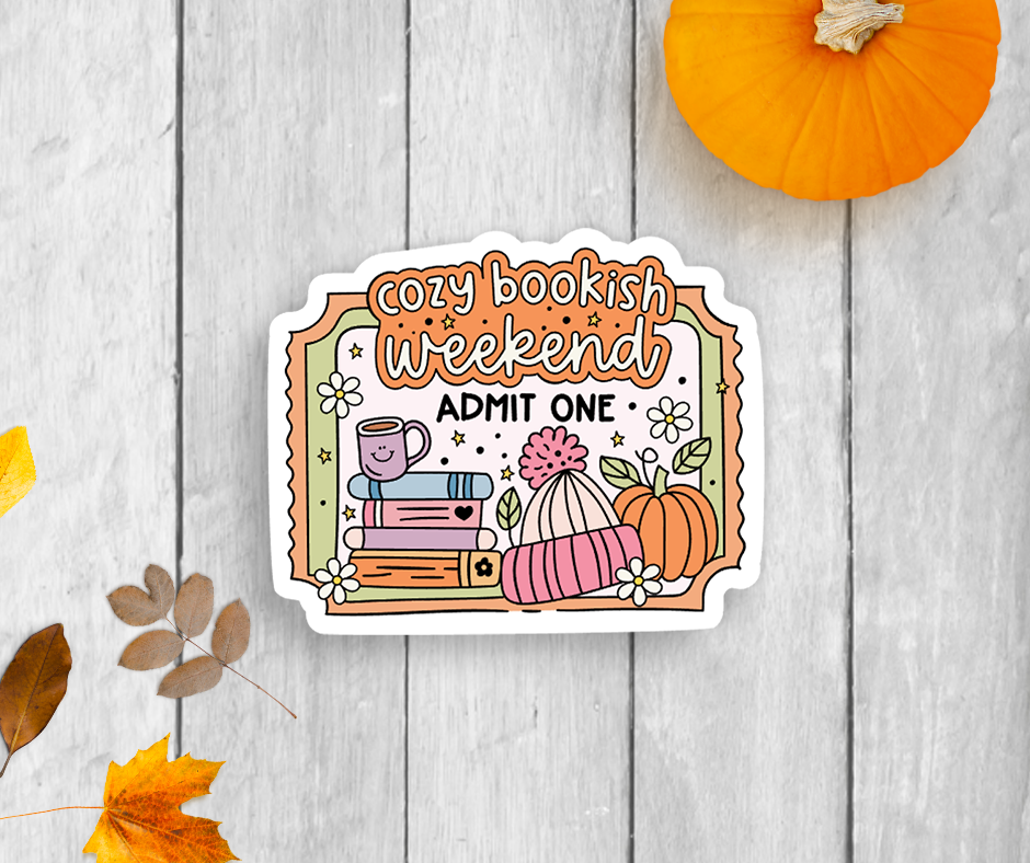 Cozy Bookish Weekend Fall Vinyl Sticker