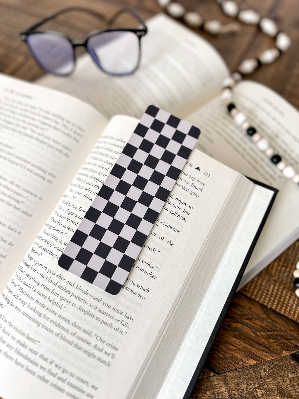 Neutral Checkered Bookmark: Caramel on Beige / Soft Touch Matte