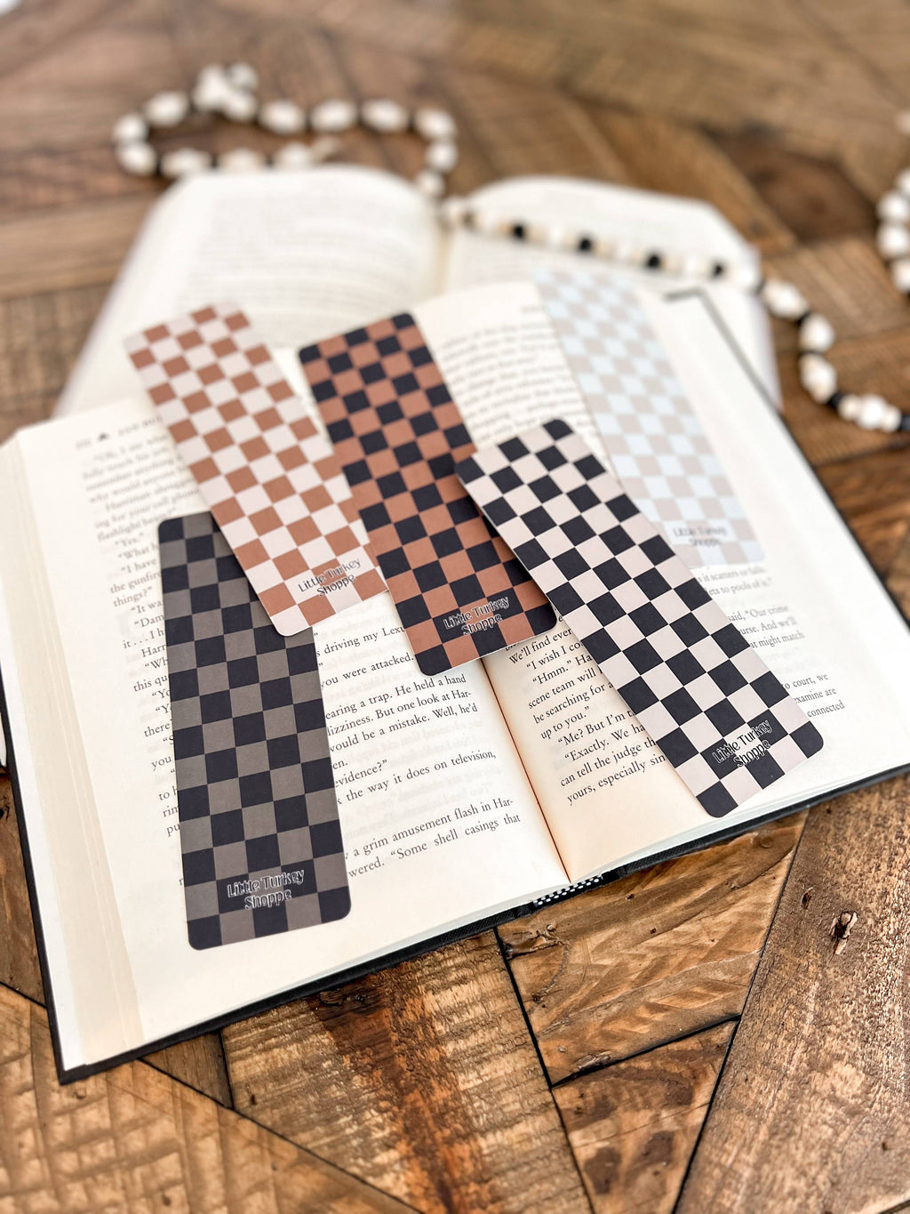 Neutral Checkered Bookmark: Caramel on Beige / Soft Touch Matte