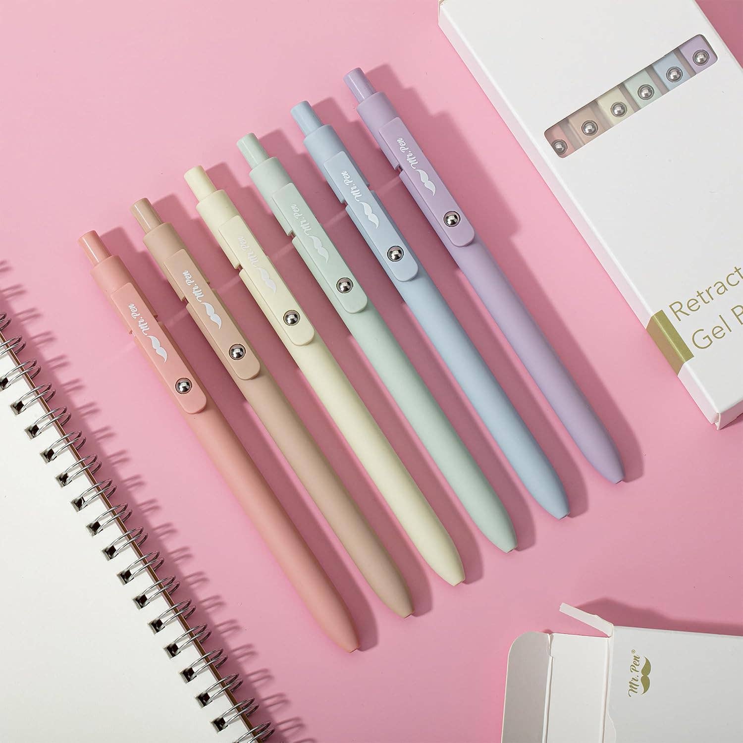 Retractable Gel Pens, 6 Pack, 0.5mm Fine Point, Pastel Color Barrels, Black Ink: Standard