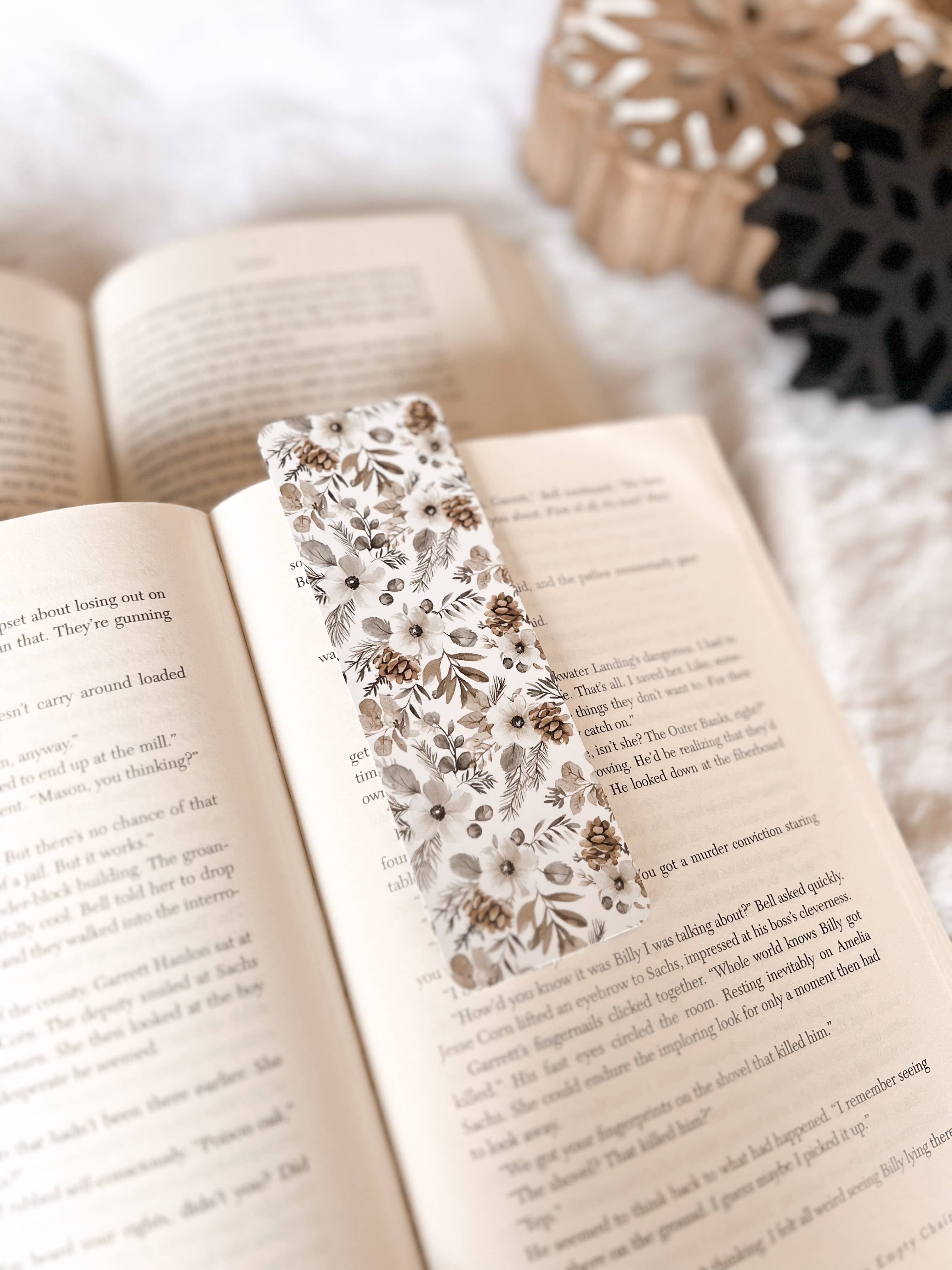 Dark Winter Bookmark Set, Neutral Winter: White Floral / Soft Touch Matte