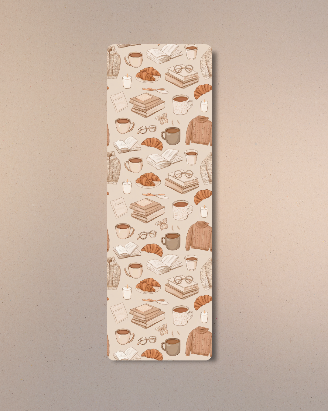 Coffee & Croissant Cozy Neutral Bookish Bookmark: Soft Touch Matte