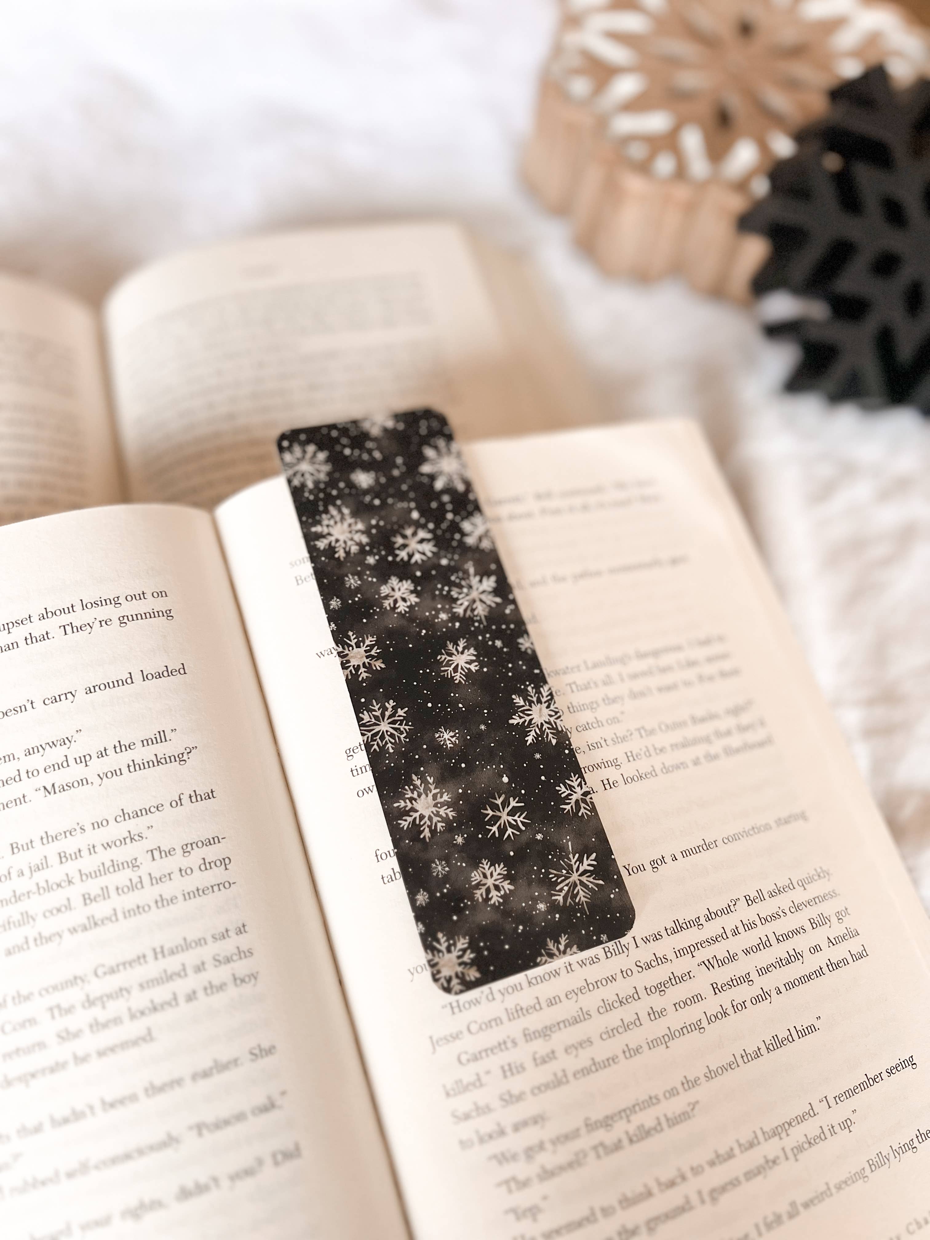 Dark Winter: Black Snowflake Bookmark / Soft Touch Matte
