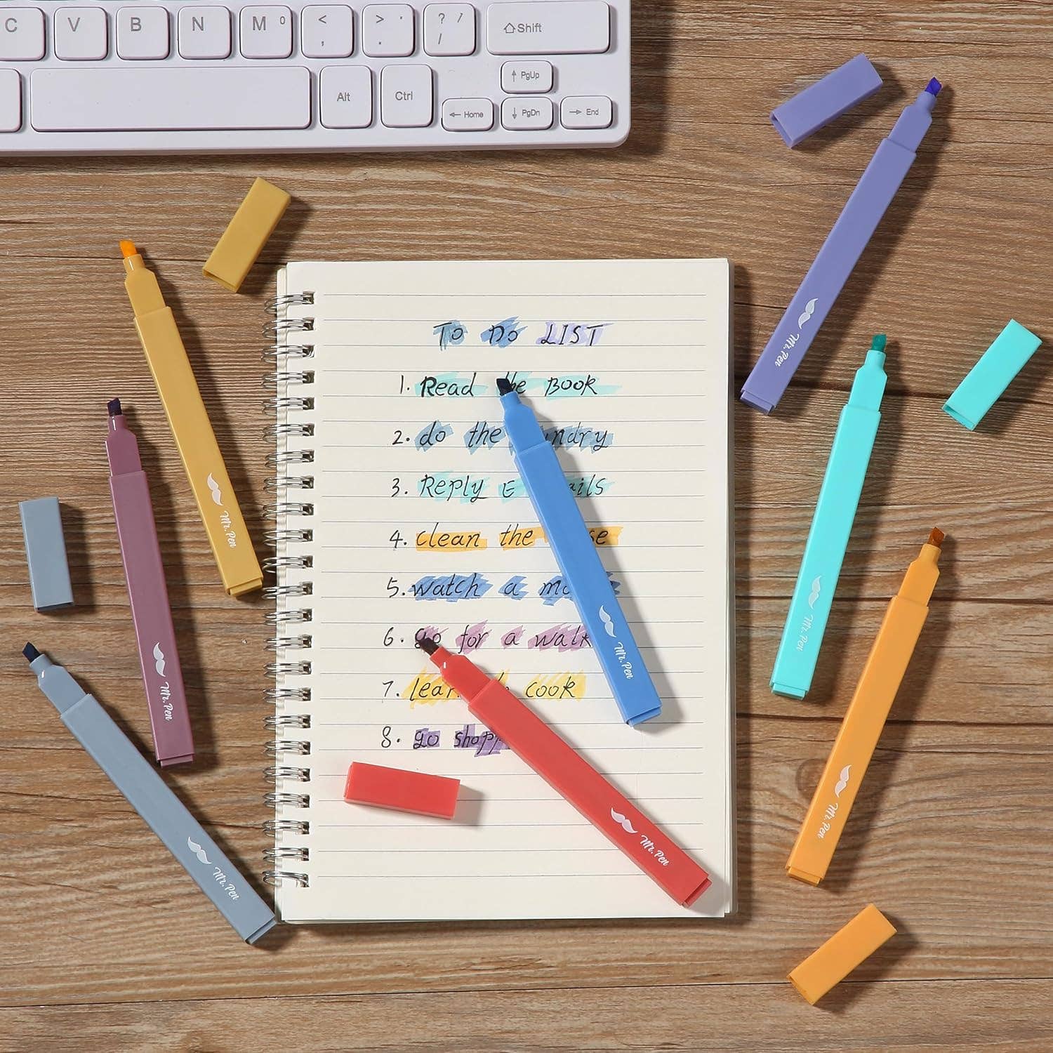 Mr. Pen- Aesthetic Highlighters, 8 Pcs, Chisel Tip, Muted Pastel Color, No Bleed