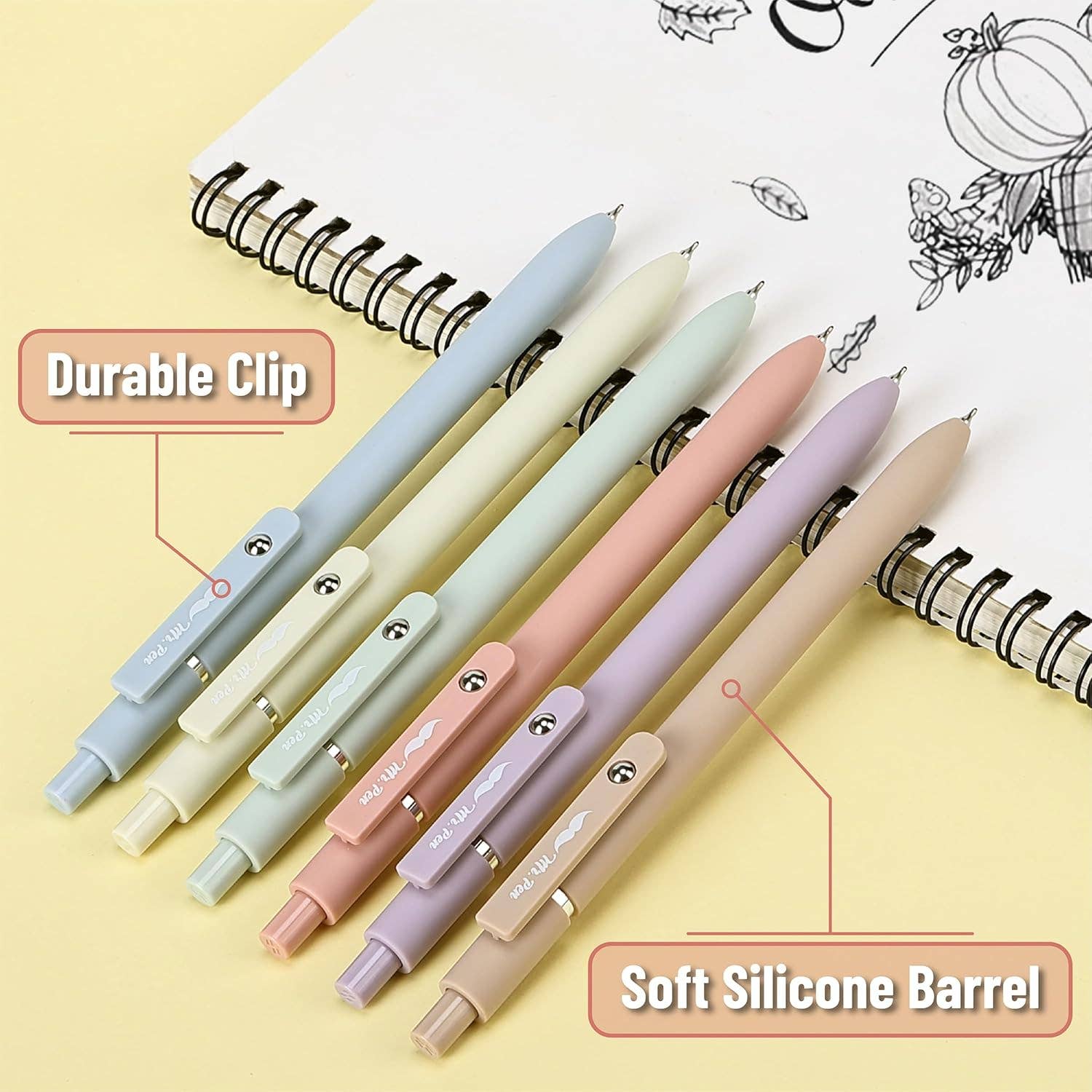 Retractable Gel Pens, 6 Pack, 0.5mm Fine Point, Pastel Color Barrels, Black Ink: Standard